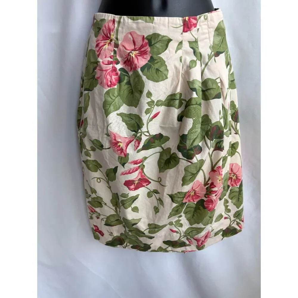 J Crew Floral 100% Cotton Flowers Skirt Mini Size 4 Spring Summer Feminine Wrap